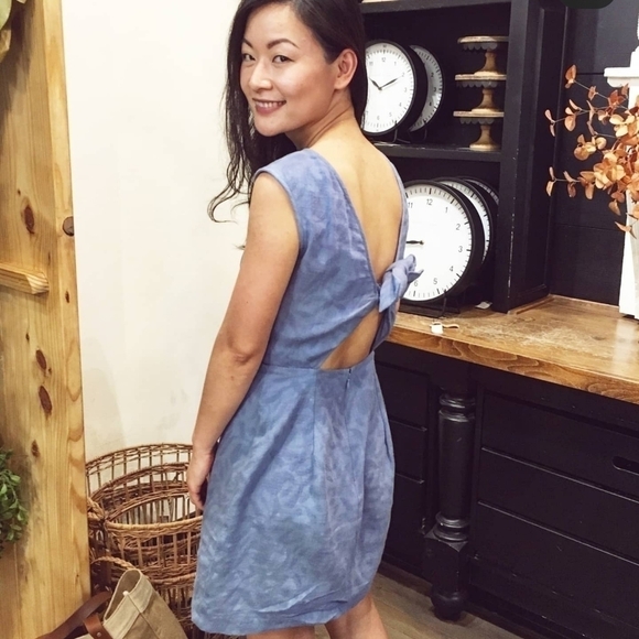 Shell N Boat Neck Open Back Bow Tie Dress Blue XSP Bohemian Casual Handmade - Picture 5 of 5